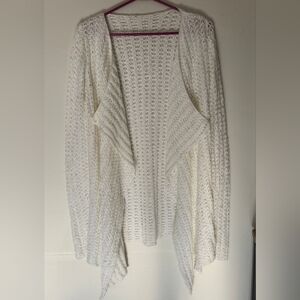 White Open Knit Waterfall Cardigan Boho Sheer Lightweight M/L